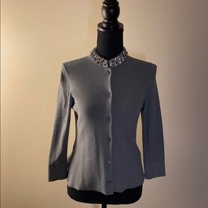 Ann Taylor Grey Jeweled Neck Cardigan